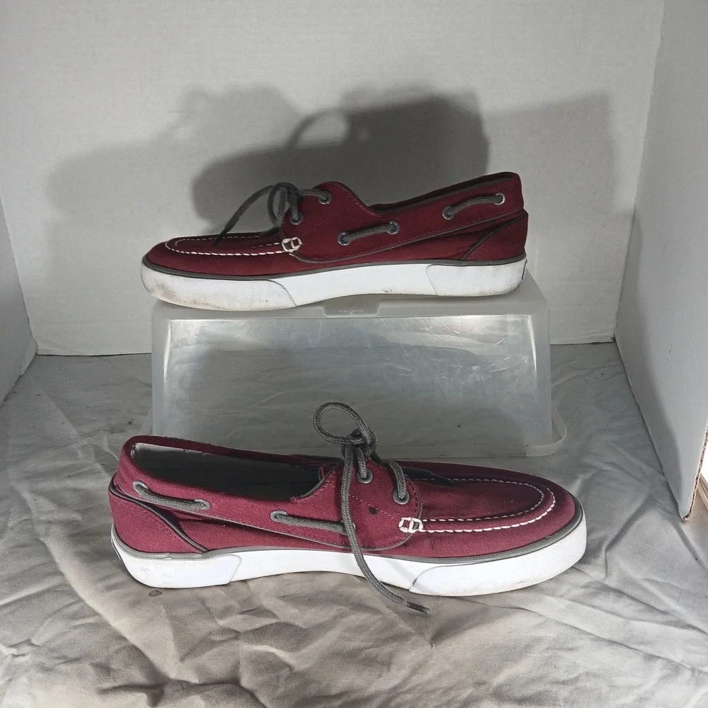 Polo‎ Ralph Lauren Lander P Boat Shoes 9D Burgundy Canvas Preppy Deck Sneakers